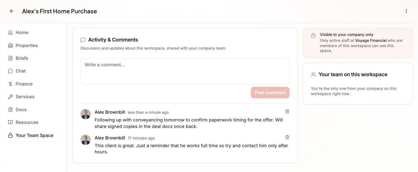 Internal team notes in the Marketli app